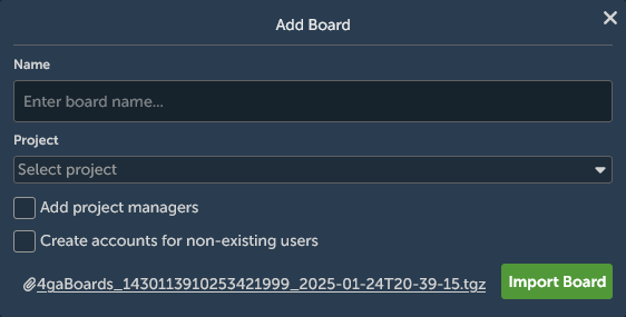 4ga Boards import options