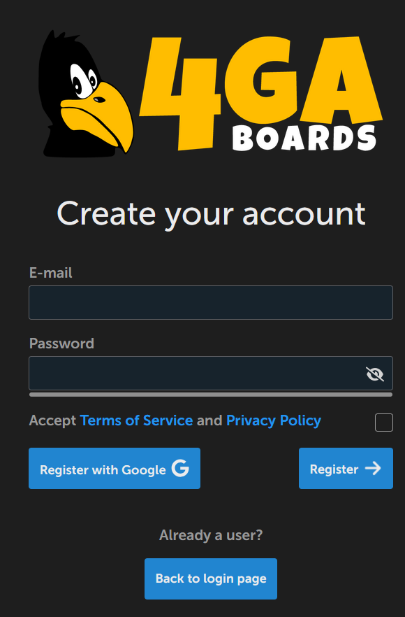 Registration screen