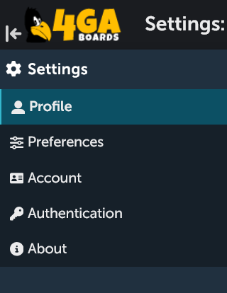 Settings sidebar