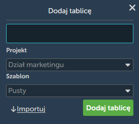Okno tworzenia tablicy