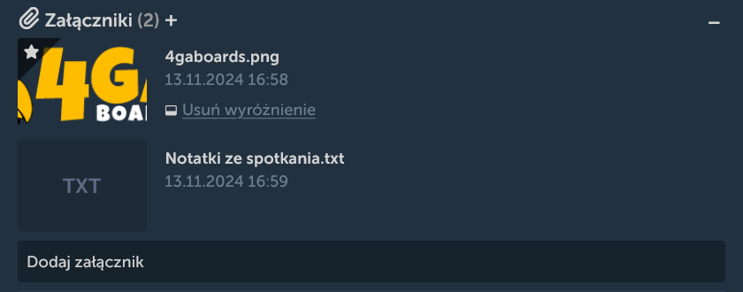 Załączniki i okładka karty