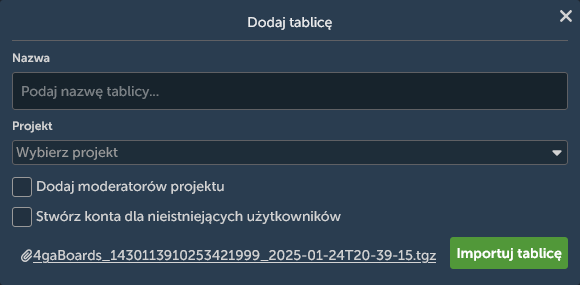 Opcje importu z 4ga Boards