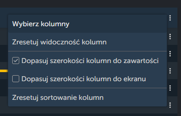 Menu widoku listy