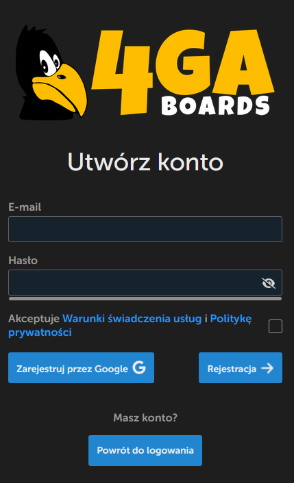 Widok rejestracji