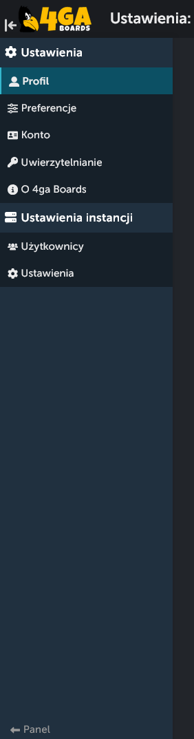 Panel boczny ustawień