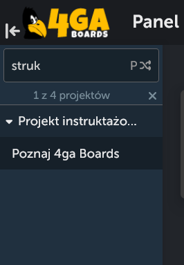 Opcje filtracji projektów i tablic w panelu bocznym